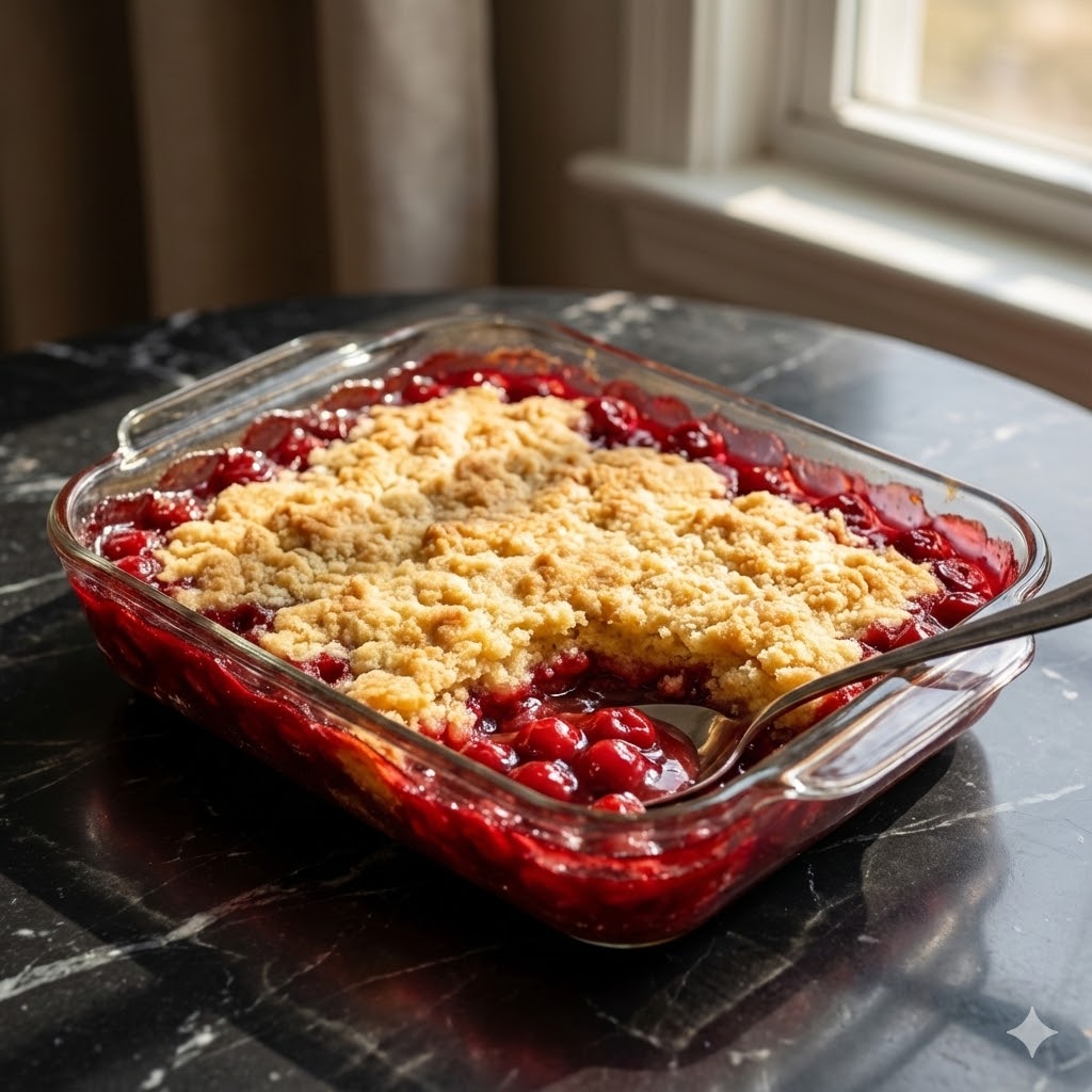 3-Ingredient Cherry Dump Cake: TikTok’s Easiest Dessert 2 cherry dump cake TikTok recipe baked in glass dish