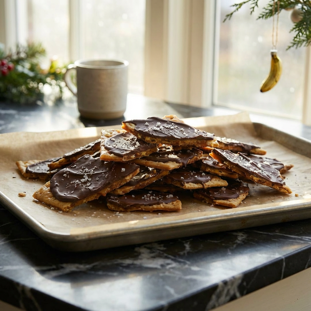 Christmas Crack Saltine Toffee: The Ultimate Holiday Candy Recipe 5 Christmas Crack Saltine Toffee on parchment in rustic kitchen