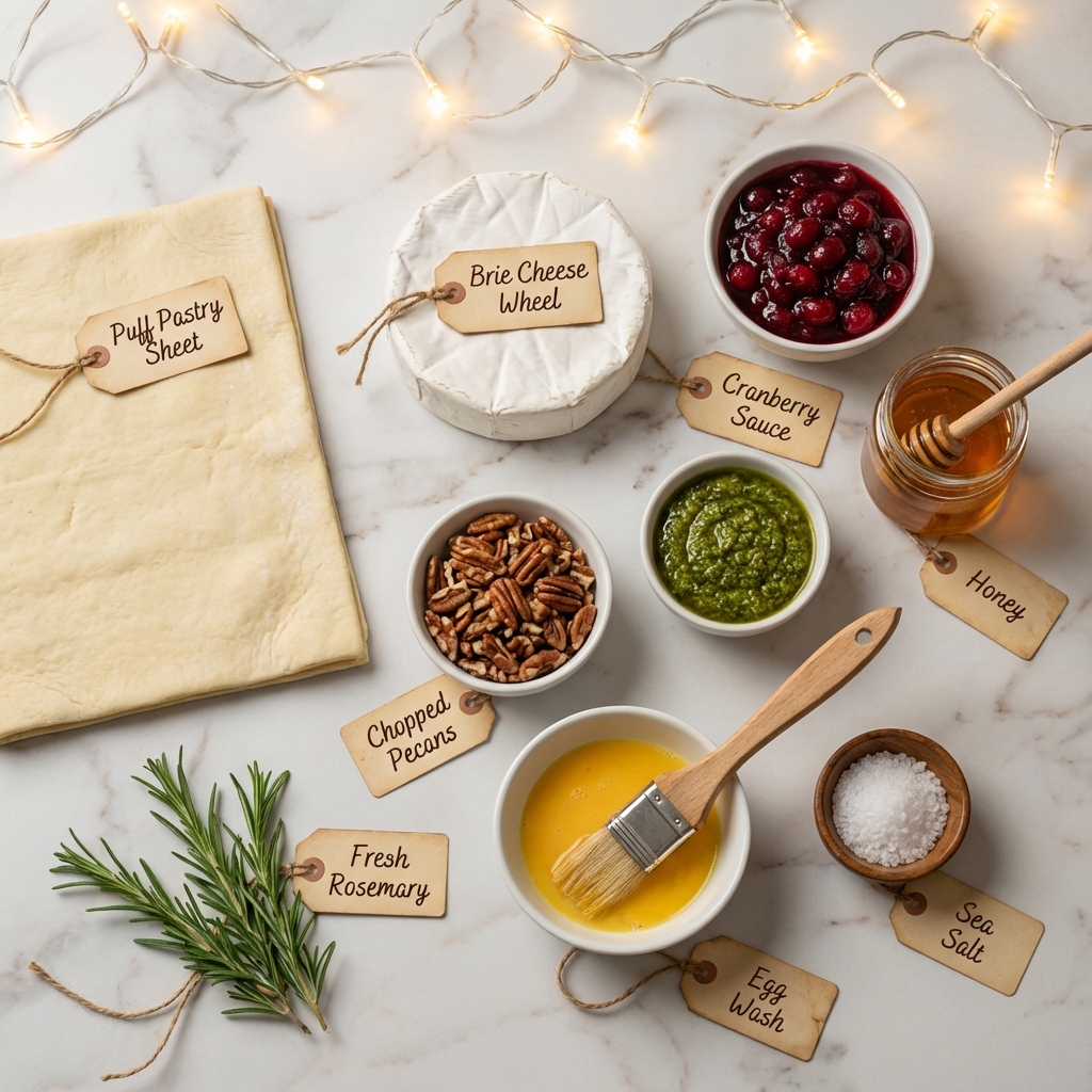 Best 12 Cheesy Christmas Recipes cheesy christmas recipes 6 Ingredients for cheesy Christmas baked brie with puff pastry and herbs