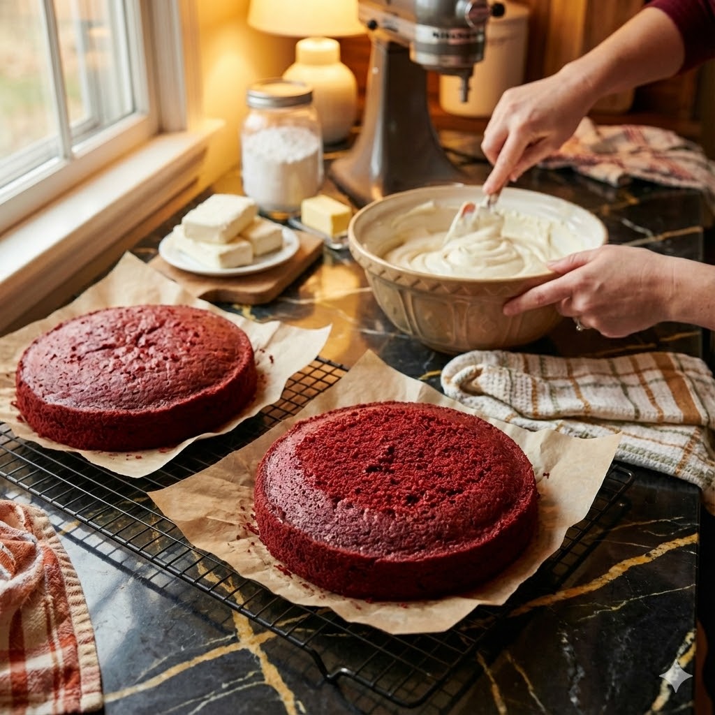 Valentines Day Cakes That Say “I Love You” in Every Bite 7 valentines day cakes layers cooling before frosting