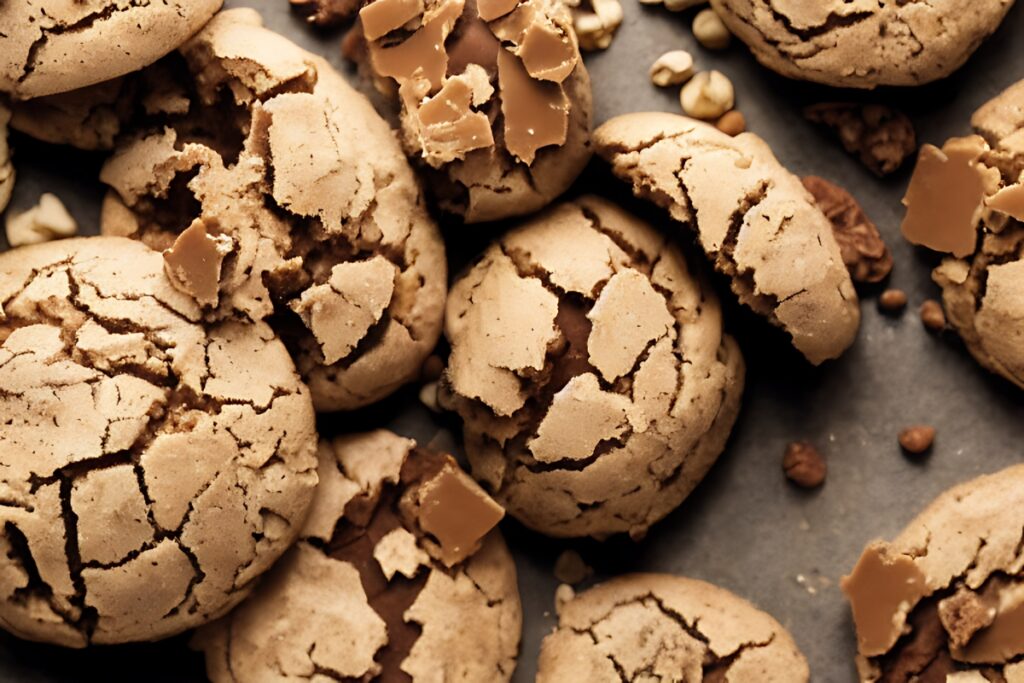 Crumbly peanut butter blossoms on a baking tray