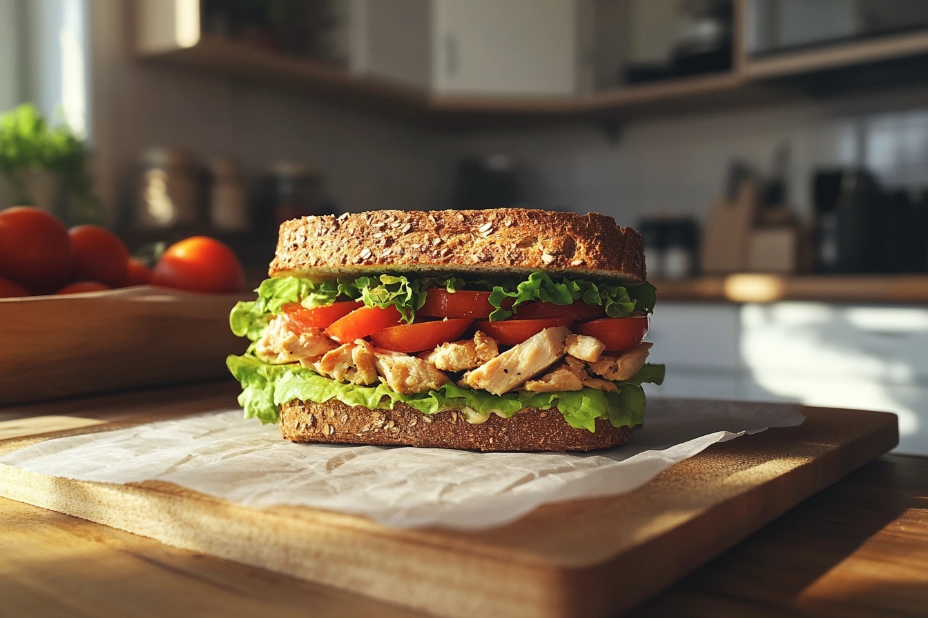 Fresh salad sandwich with vegetables and whole grain bread, kept crisp and sog-free.