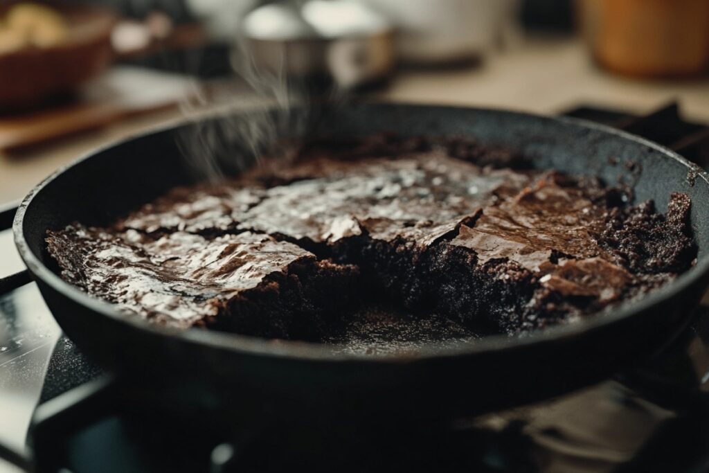 Brownies with burnt edges and raw middle, highlighting common baking issues